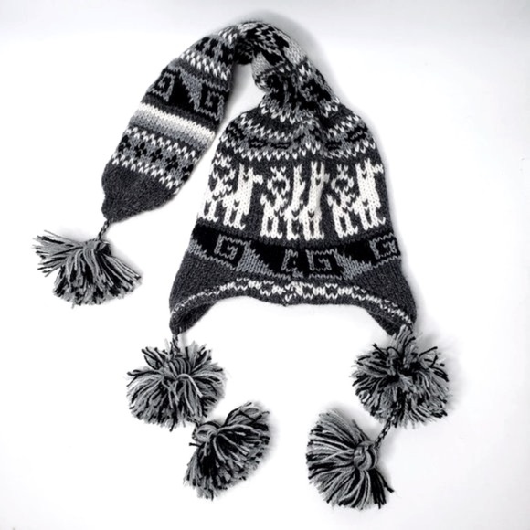 Peruvian Artisanal Llama Knitted Extended Top Ear Flap Toboggan Chullo Hat OS - Picture 3 of 5